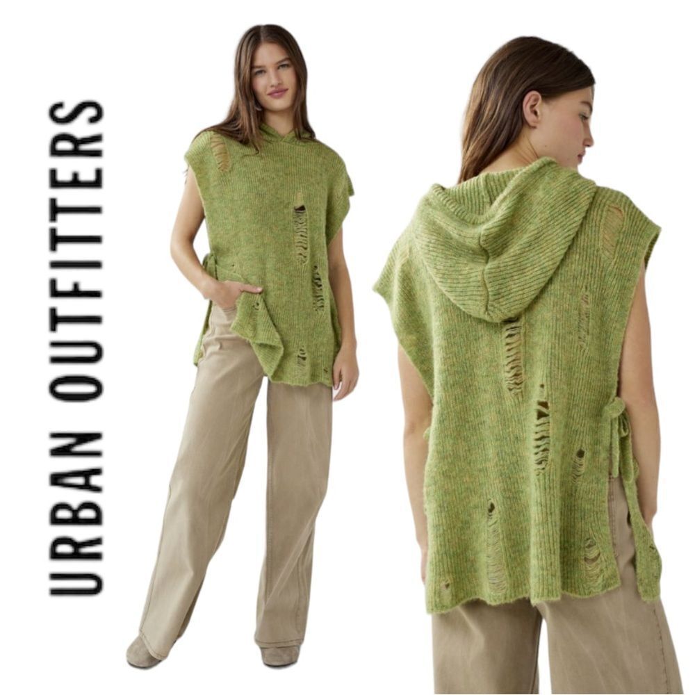 NEW UO Urban Outfitters Jax Distressed Green Hooded Vest OS